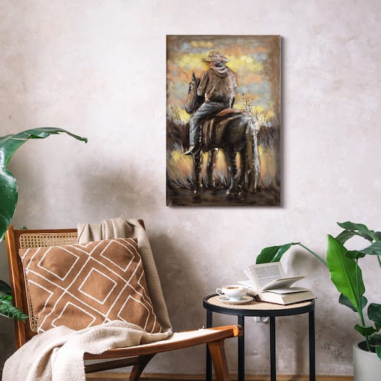 Empire Art Direct 16" x 24" Cowboy Mixed Media Iron Hand Painted Dimensional Wall Sculpture